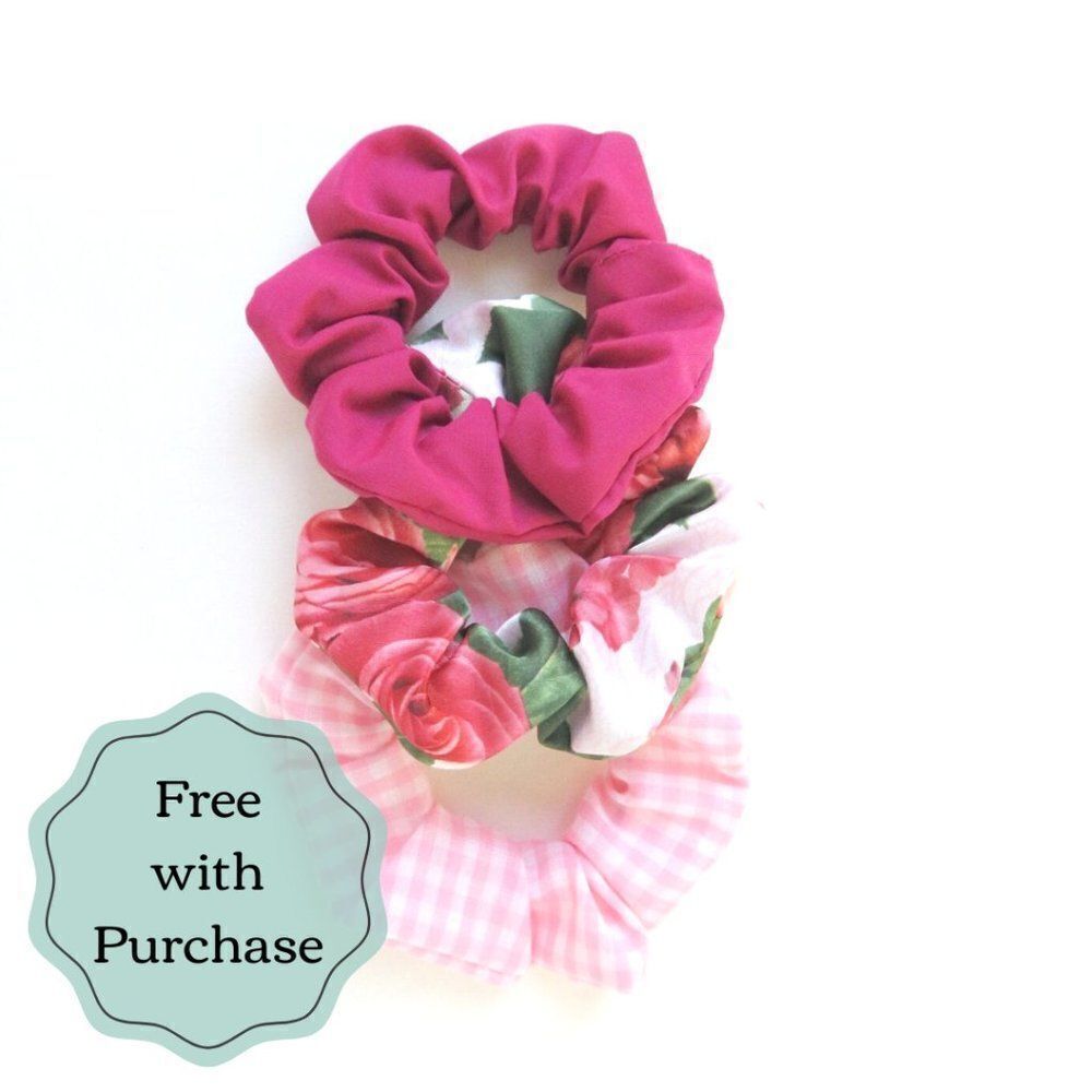Hot Pink Scrunchies -Set of 3 - Upcycled - Satin - Handmade - FREE W/ PU…